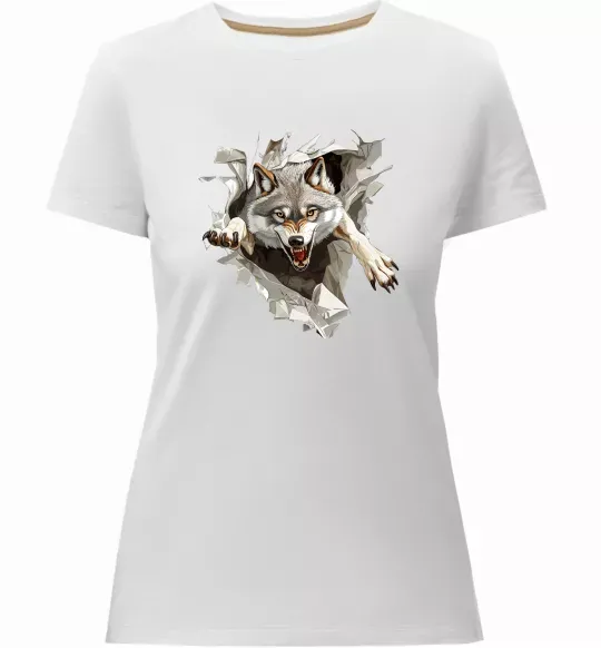 Женская премиум футболка Вовк стрибок Белый фото