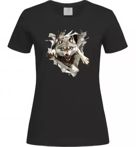 Женская футболка Вовк стрибок Черный фото