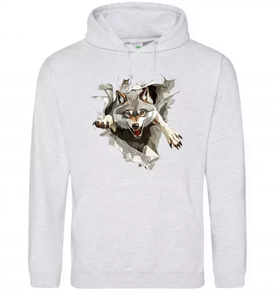 Чоловіча толстовка (худі) Вовк стрибок Сірий меланж фото