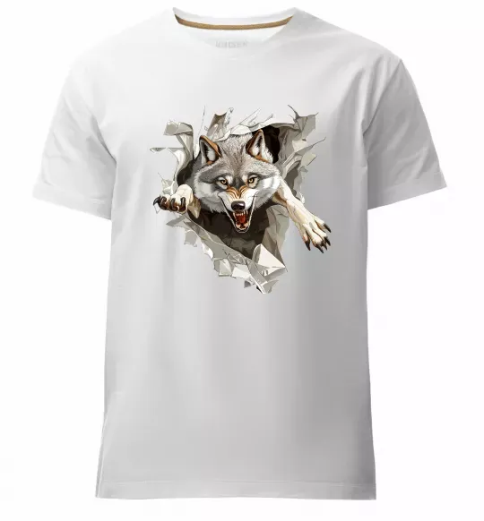 Мужская премиум футболка Вовк стрибок Белый фото