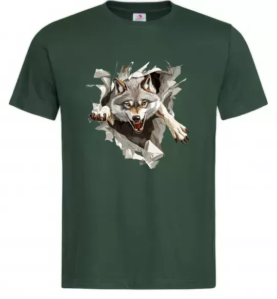 Мужская футболка Вовк стрибок Темно-зеленый фото