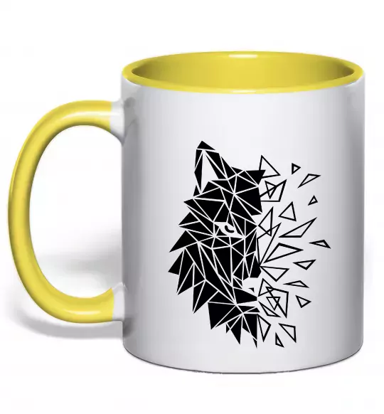 Чашка с цветной ручкой Вовк мозаїка Солнечно желтый фото