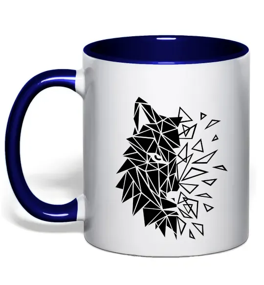 Чашка с цветной ручкой Вовк мозаїка Глубокий темно-синий фото