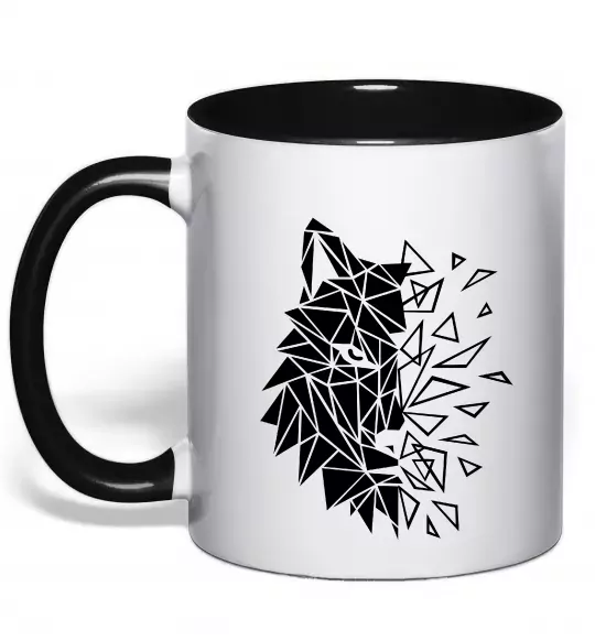 Чашка с цветной ручкой Вовк мозаїка Черный фото