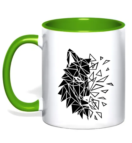 Чашка с цветной ручкой Вовк мозаїка Лаймовый фото