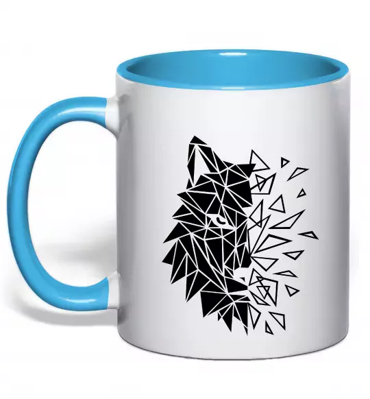 Чашка с цветной ручкой Вовк мозаїка Голубой фото