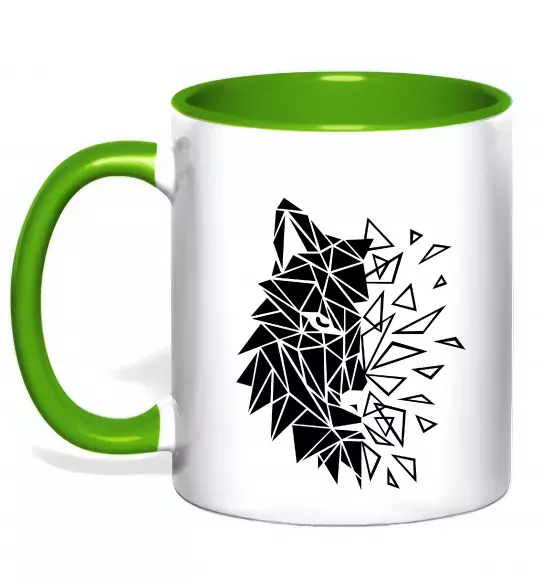 Чашка с цветной ручкой Вовк мозаїка Зеленый фото