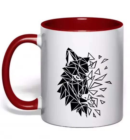 Чашка с цветной ручкой Вовк мозаїка Красный фото