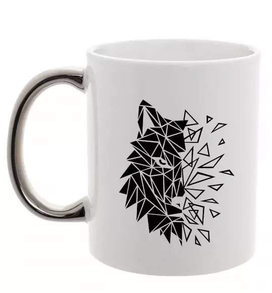 Чашка с цветной ручкой Вовк мозаїка Серебро фото