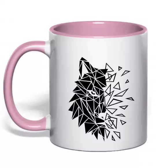 Чашка с цветной ручкой Вовк мозаїка Нежно розовый фото