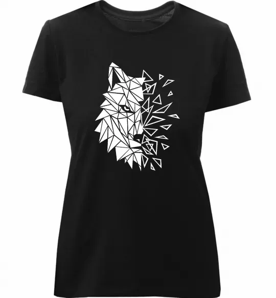 Женская премиум футболка Вовк мозаїка Черный фото