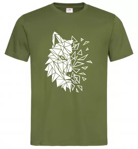 Мужская футболка Вовк мозаїка Оливковый фото