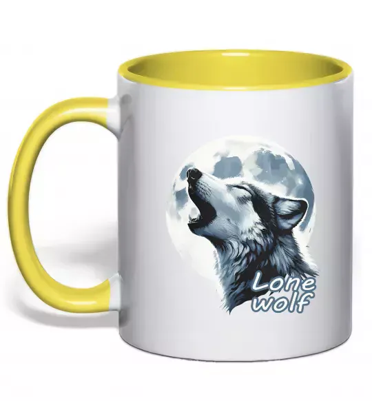 Чашка з кольоровою ручкою Lone wolf Сонячно жовтий фото