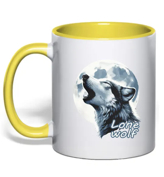 Чашка с цветной ручкой Lone wolf Лимонный фото