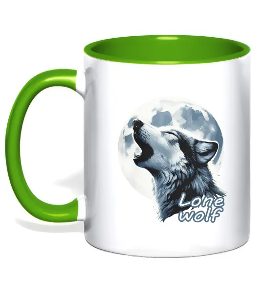 Чашка с цветной ручкой Lone wolf Лаймовый фото