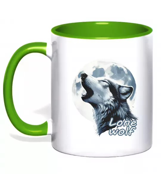 Чашка з кольоровою ручкою Lone wolf Зелений фото