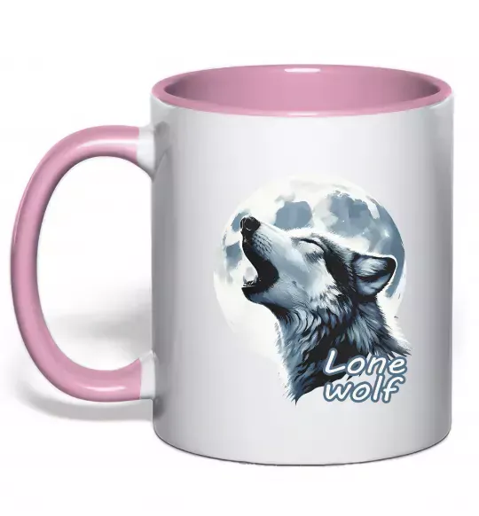 Чашка з кольоровою ручкою Lone wolf Ніжно рожевий фото
