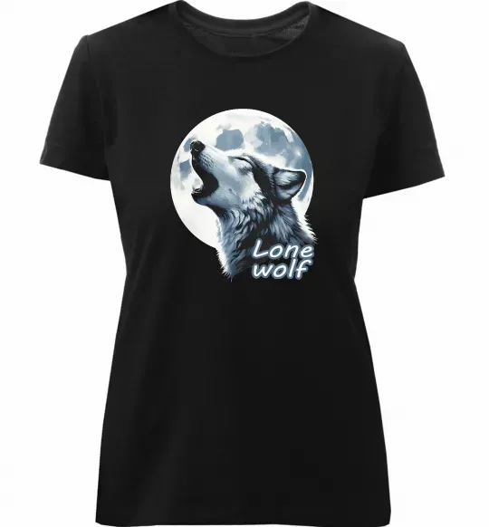 Женская премиум футболка Lone wolf Черный фото