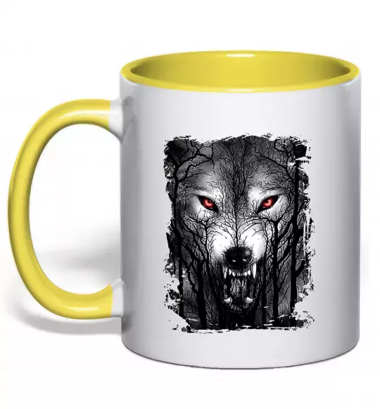 Чашка с цветной ручкой Вовк ліс Солнечно желтый фото