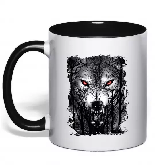 Чашка с цветной ручкой Вовк ліс Черный фото