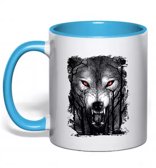 Чашка с цветной ручкой Вовк ліс Голубой фото