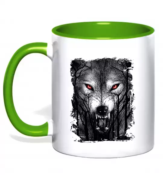 Чашка с цветной ручкой Вовк ліс Зеленый фото