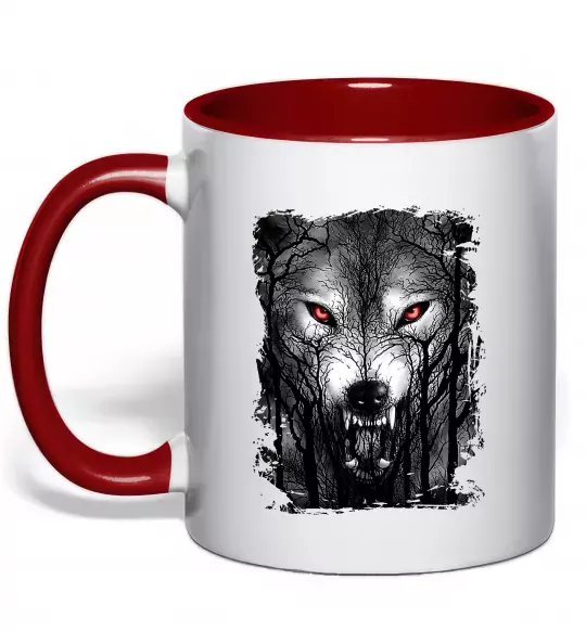 Чашка с цветной ручкой Вовк ліс Красный фото