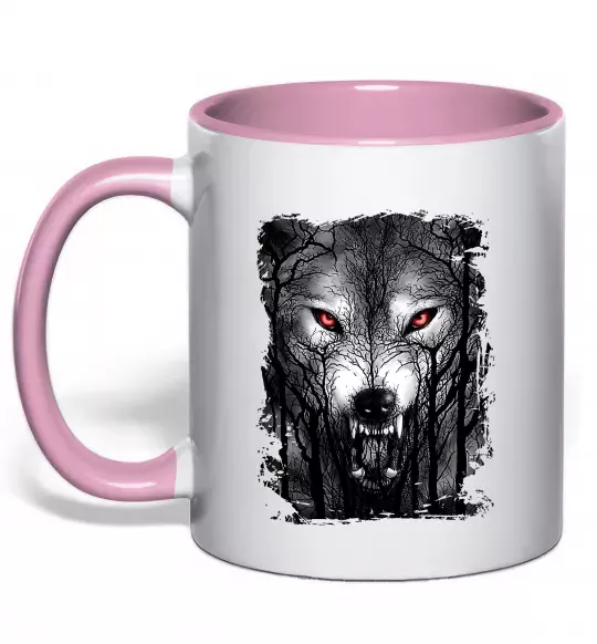 Чашка с цветной ручкой Вовк ліс Нежно розовый фото