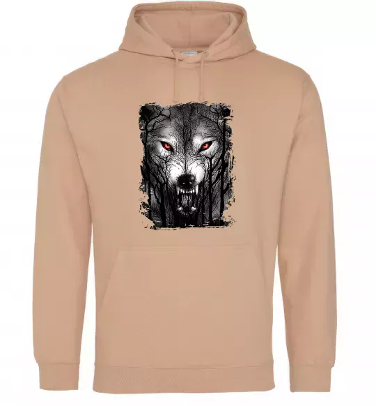 Мужская толстовка (худи) Вовк ліс Песочный фото