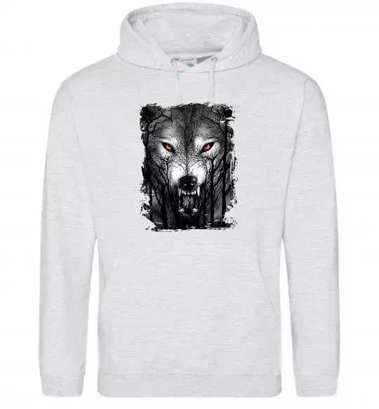 Женская толстовка (худи) Вовк ліс Серый меланж фото