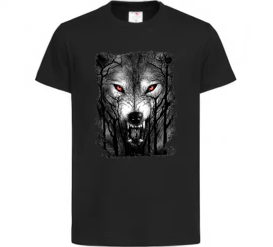 Дитяча футболка Вовк ліс Чорний фото