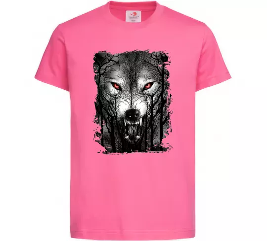 Дитяча футболка Вовк ліс Яскраво-рожевий фото