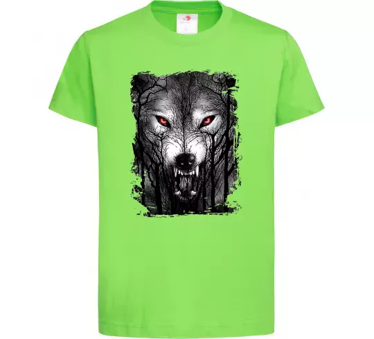 Дитяча футболка Вовк ліс Лаймовий фото