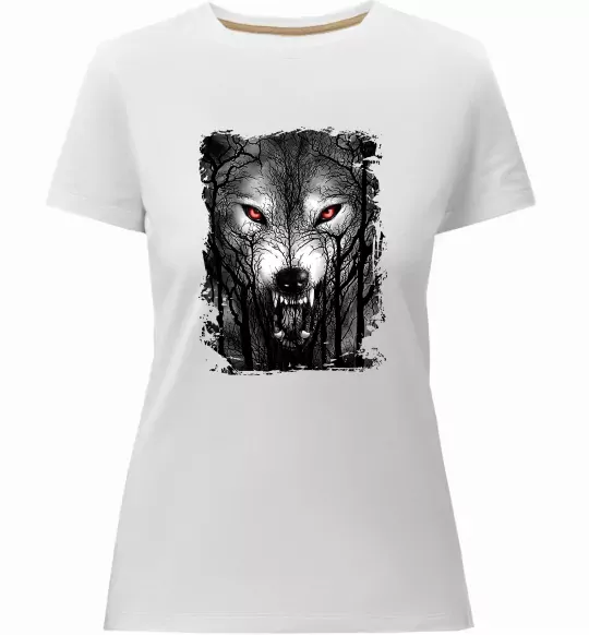 Женская премиум футболка Вовк ліс Белый фото