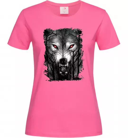 Жіноча футболка Вовк ліс Яскраво-рожевий фото