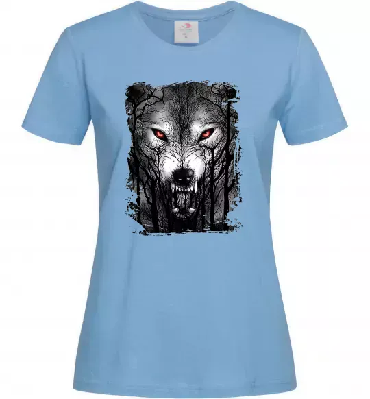 Жіноча футболка Вовк ліс Блакитний фото