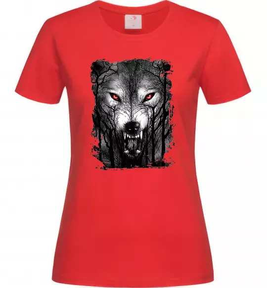 Жіноча футболка Вовк ліс Червоний фото