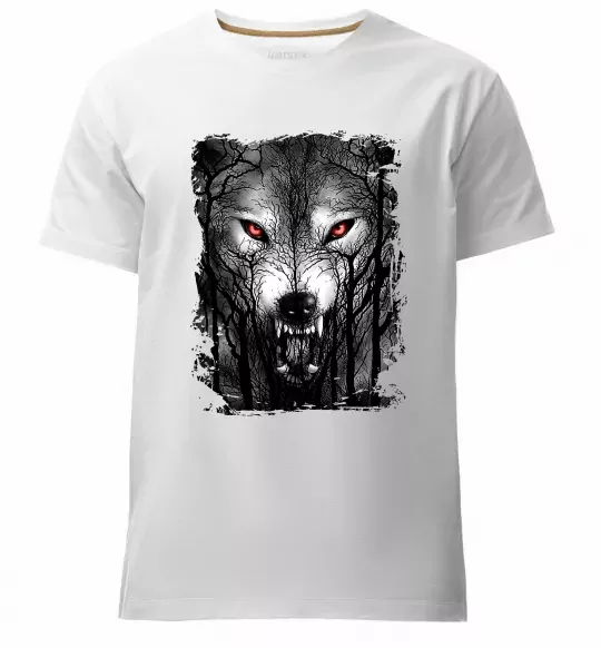 Мужская премиум футболка Вовк ліс Белый фото