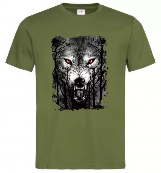 Чоловіча футболка Вовк ліс Оливковий фото