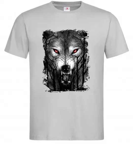 Чоловіча футболка Вовк ліс Сірий фото