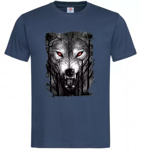 Чоловіча футболка Вовк ліс Темно-синій фото