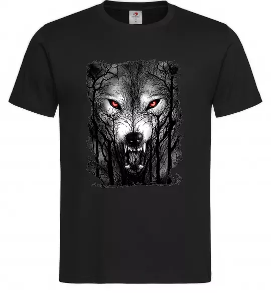 Чоловіча футболка Вовк ліс Чорний фото