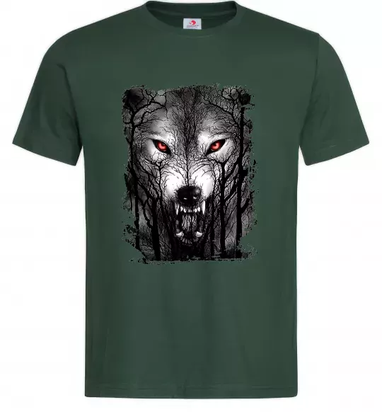 Чоловіча футболка Вовк ліс Темно-зелений фото