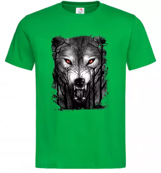 Чоловіча футболка Вовк ліс Зелений фото