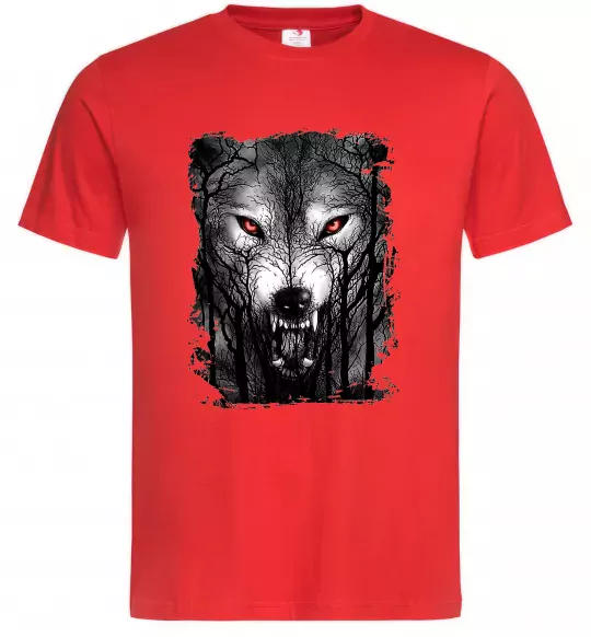 Чоловіча футболка Вовк ліс Червоний фото