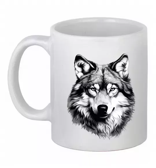Чашка керамическая Вовк голова Белый фото