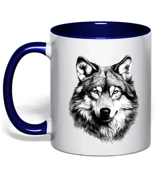 Чашка з кольоровою ручкою Вовк голова Глибокий темно-синій фото