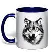 Чашка з кольоровою ручкою Вовк голова Глибокий темно-синій Чашка з кольоровою ручкою Вовк голова Глибокий темно-синій фото