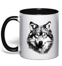 Чашка з кольоровою ручкою Вовк голова Чашка з кольоровою ручкою Вовк голова
