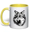 Чашка с цветной ручкой Вовк голова Лимонный фото